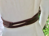 Obi belt in soft leather. Narrow style. Wrap belt in BROWN. Maroon brown wraparound waist belt in genuine leather. Boho brown dress belt.