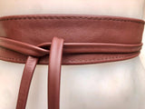 Obi belt in soft leather. Narrow style. Wrap belt in BROWN. Maroon brown wraparound waist belt in genuine leather. Boho brown dress belt.