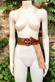 Dark camel brown leather waist belt with round buckle. Soft leather belt in camel brown. Genuine leather dress belt. Brown wide waist belt