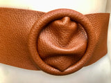 Dark camel brown leather waist belt with round buckle. Soft leather belt in camel brown. Genuine leather dress belt. Brown wide waist belt