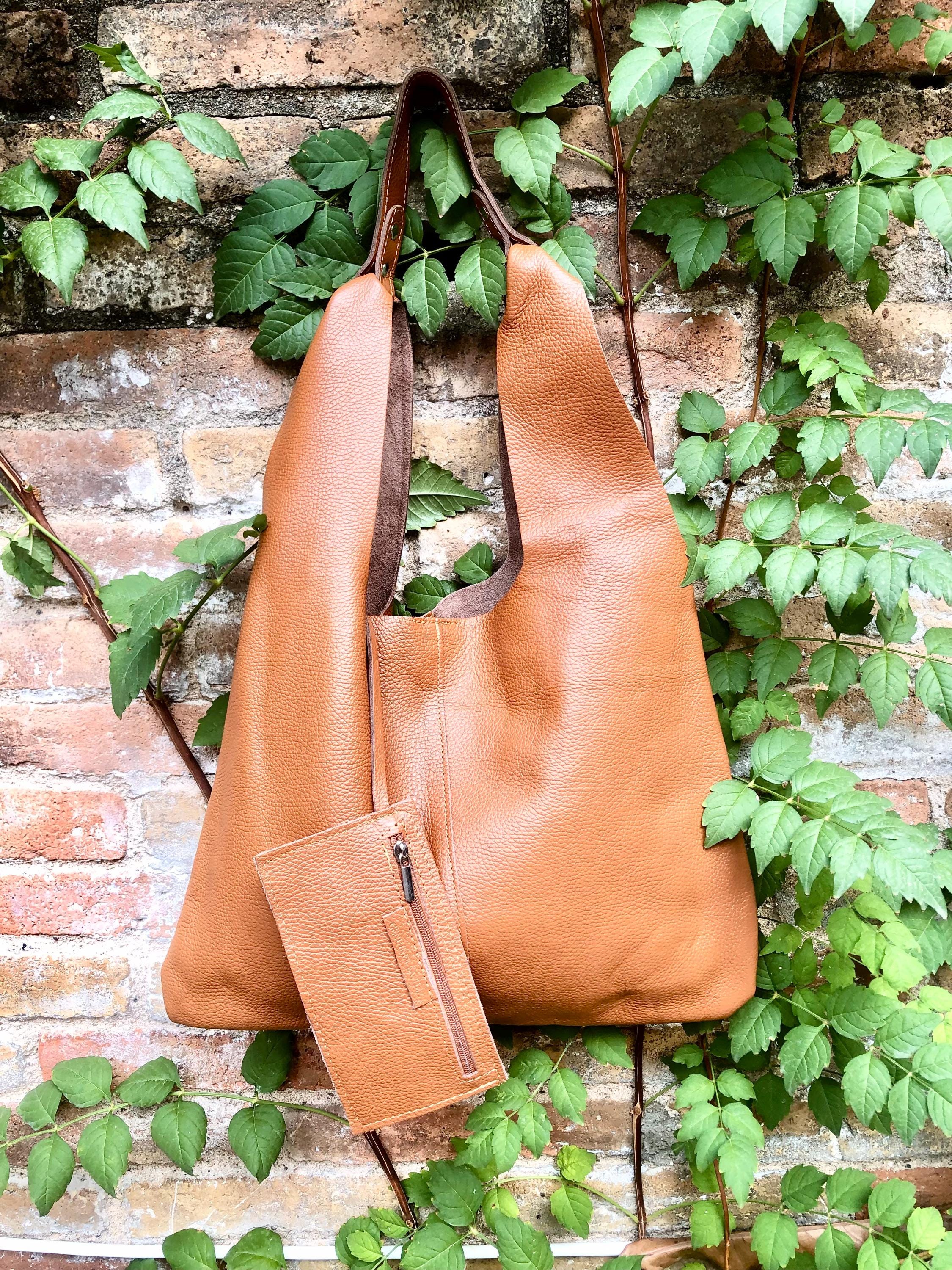 Shoulder leather bag in CAMEL BROWN. Genuine leather shopper in rusty brown. Soft natural leather Carry all bag for your laptop, books etc