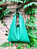 Shoulder leather bag in GREEN. Genuine leather shopper in green. Soft natural leather Carry all bag for your laptop, books etc