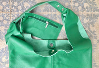 Shoulder leather bag in GREEN. Genuine leather shopper in green. Soft natural leather Carry all bag for your laptop, books etc