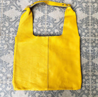 Shoulder leather bag in yellow. Genuine leather shopper in green. Soft natural leather Carry all bag for your laptop, books...Yellow purse