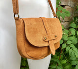 Camel BROWN suede bag. Genuine leather rusty brown crossbody bag. Small leather bag with adjustable strap and zipper. Dark brown suede purse