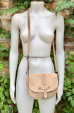 Beige suede bag. Genuine leather beige crossbody bag. Small leather bag with adjustable strap and zipper. Dark brown suede purse