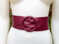 BURGUNDY leather waist belt with large round buckle. Soft leather belt. Genuine leather terracotta-burgundy dress belt. Wide waist belt