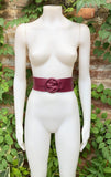 PLUM leather waist belt with large round buckle. Soft leather belt in aubergine. Genuine leather purple-burgundy dress belt. Wide waist belt