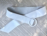 White leather waist belt with large round buckle. Soft leather belt in white. Genuine leather dress belt. White wide waist belt