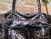 CHEETAH print tote leather bag. Genuine leather shopper. Large leopard bag for your laptop, books. Glossy animal print soft leather purse.