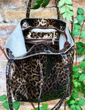 CHEETAH print tote leather bag. Genuine leather shopper. Large leopard bag for your laptop, books. Glossy animal print soft leather purse.