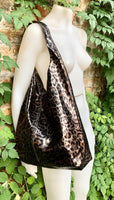 CHEETAH print slouch bag.Leopard print genuine leather bag with ZIPPER. Bronze metallic leather. Animal print genuine leather purse. Panther