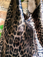 CHEETAH print slouch bag.Leopard print genuine leather bag with ZIPPER. Bronze metallic leather. Animal print genuine leather purse. Panther