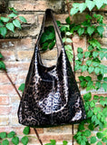 CHEETAH print slouch bag.Leopard print genuine leather bag with ZIPPER. Bronze metallic leather. Animal print genuine leather purse. Panther