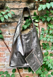 Slouch bag. Tote leather bag in BRONZE with ZIPPER.Soft natural glitter genuine leather. BRONZE leather purse. Metallic leather shoulder bag