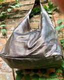 Slouch bag. Tote leather bag in BRONZE with ZIPPER.Soft natural glitter genuine leather. BRONZE leather purse. Metallic leather shoulder bag