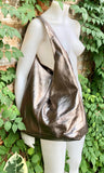 Slouch bag. Tote leather bag in BRONZE with ZIPPER.Soft natural glitter genuine leather. BRONZE leather purse. Metallic leather shoulder bag