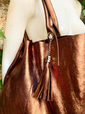 Shoulder leather bag in COPPER. GENUINE leather shopper bag.Large carry all bag for your laptop, books. Metallic effect COPPER leather purse