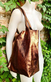 Shoulder leather bag in COPPER. GENUINE leather shopper bag.Large carry all bag for your laptop, books. Metallic effect COPPER leather purse