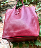Tote leather bag in burgundy. Leather shopper in dark red. Natural GENUINE leather. Large burgundy purse for your laptop, books...