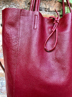 Tote leather bag in burgundy. Leather shopper in dark red. Natural GENUINE leather. Large burgundy purse for your laptop, books...