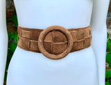 Camel brown suede waist belt with large round buckle. Boho soft suede wide belt. Genuine suede tan brown leather. Caramel brown dress belt