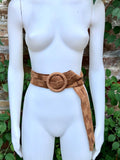 Camel brown suede waist belt with large round buckle. Boho soft suede wide belt. Genuine suede tan brown leather. Caramel brown dress belt