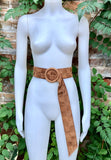 Camel brown suede waist belt with large round buckle. Boho soft suede wide belt. Genuine suede tan brown leather. Caramel brown dress belt