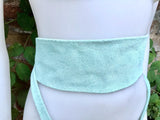 Aqua green suede OBI belt. Light green natural soft suede waist belt. Light mint green boho belt, green wraparound genuine leather belt.