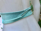 Aqua green suede OBI belt. Light green natural soft suede waist belt. Light mint green boho belt, green wraparound genuine leather belt.