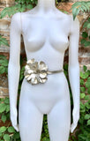 Flower leather belt in GOLD. Waist, overall or dress belt. Genuine leather. GOLD rose belt. Large GOLDEN flower.