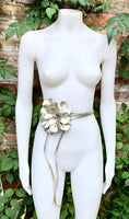 Flower leather belt in GOLD. Waist, overall or dress belt. Genuine leather. GOLD rose belt. Large GOLDEN flower.