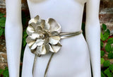 Flower leather belt in GOLD. Waist, overall or dress belt. Genuine leather. GOLD rose belt. Large GOLDEN flower.