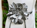 Flower leather belt in SILVER. Waist, overall or dress belt. Genuine leather. SILVER rose belt. Large SILVER flower.