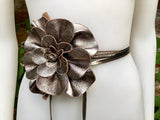 Flower leather belt in BRONZE. Waist, overall or dress belt. Genuine leather. BRONZE rose belt. Large BRONZE flower.