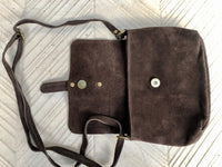 Dark BROWN suede bag. Genuine leather chocolate crossbody bag. Small leather bag with adjustable strap and zipper. Dark brown suede purse.