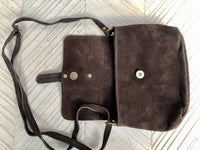 Dark BROWN suede bag. Genuine leather chocolate crossbody bag. Small leather bag with adjustable strap and zipper. Dark brown suede purse.