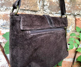 Dark BROWN suede bag. Genuine leather chocolate crossbody bag. Small leather bag with adjustable strap and zipper. Dark brown suede purse.