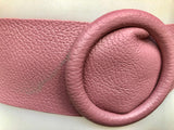 Raspberry pink leather waist belt with large round buckle. Soft leather belt in pink. Genuine leather pink dress belt. Pink wide waist belt