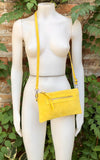 Suede leather bag in yellow. Genuine leather cross body / shoulder bag. Small boho party messenger bag with zipper.Bright yellow suede purse