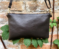 Small leather bag in dark brown. GENUINE leather crossbody / shoulder bag.Brown leather bag with GOLD hardware. Chocolate brown purse