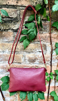 Small leather bag in burgundy. GENUINE leather crossbody / shoulder bag. Dark red leather bag with GOLD hardware. Wine red leather purse