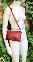 Small leather bag in burgundy. GENUINE leather crossbody / shoulder bag. Dark red leather bag with GOLD hardware. Wine red leather purse