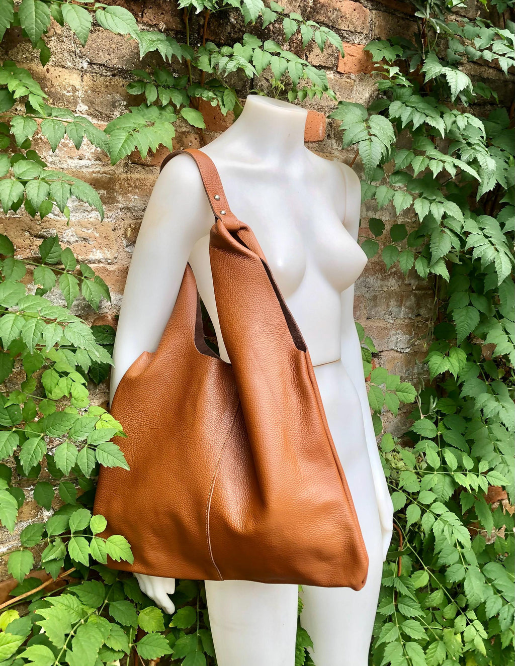 Shoulder leather bag in CAMEL BROWN. Genuine leather shopper in rusty brown. Soft natural leather Carry all bag for your laptop, books etc