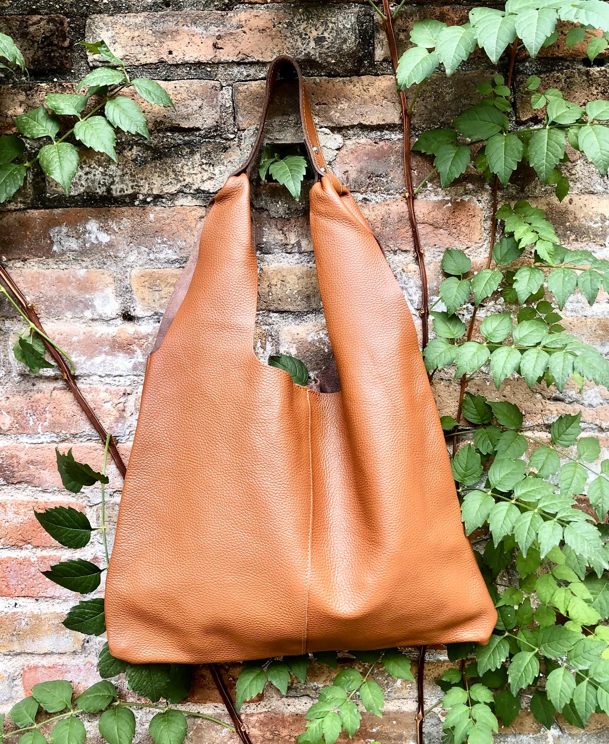 Shoulder leather bag in CAMEL BROWN. Genuine leather shopper in rusty brown. Soft natural leather Carry all bag for your laptop, books etc