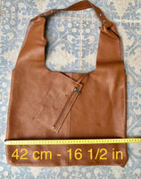 Shoulder leather bag in CAMEL BROWN. Genuine leather shopper in dark blue. Soft natural leather Carry all bag for your laptop, books etc