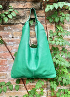 Shoulder leather bag in GREEN. Genuine leather shopper in green. Soft natural leather Carry all bag for your laptop, books etc