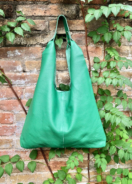 Shoulder leather bag in GREEN. Genuine leather shopper in green. Soft natural leather Carry all bag for your laptop, books etc