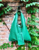 Shoulder leather bag in GREEN. Genuine leather shopper in green. Soft natural leather Carry all bag for your laptop, books etc