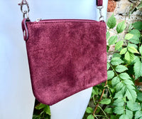 Small burgundy suede crossbody / shoulder bag. Genuine leather. Small burgundy suede purse. Wine red suede bag, dark red suede purse.